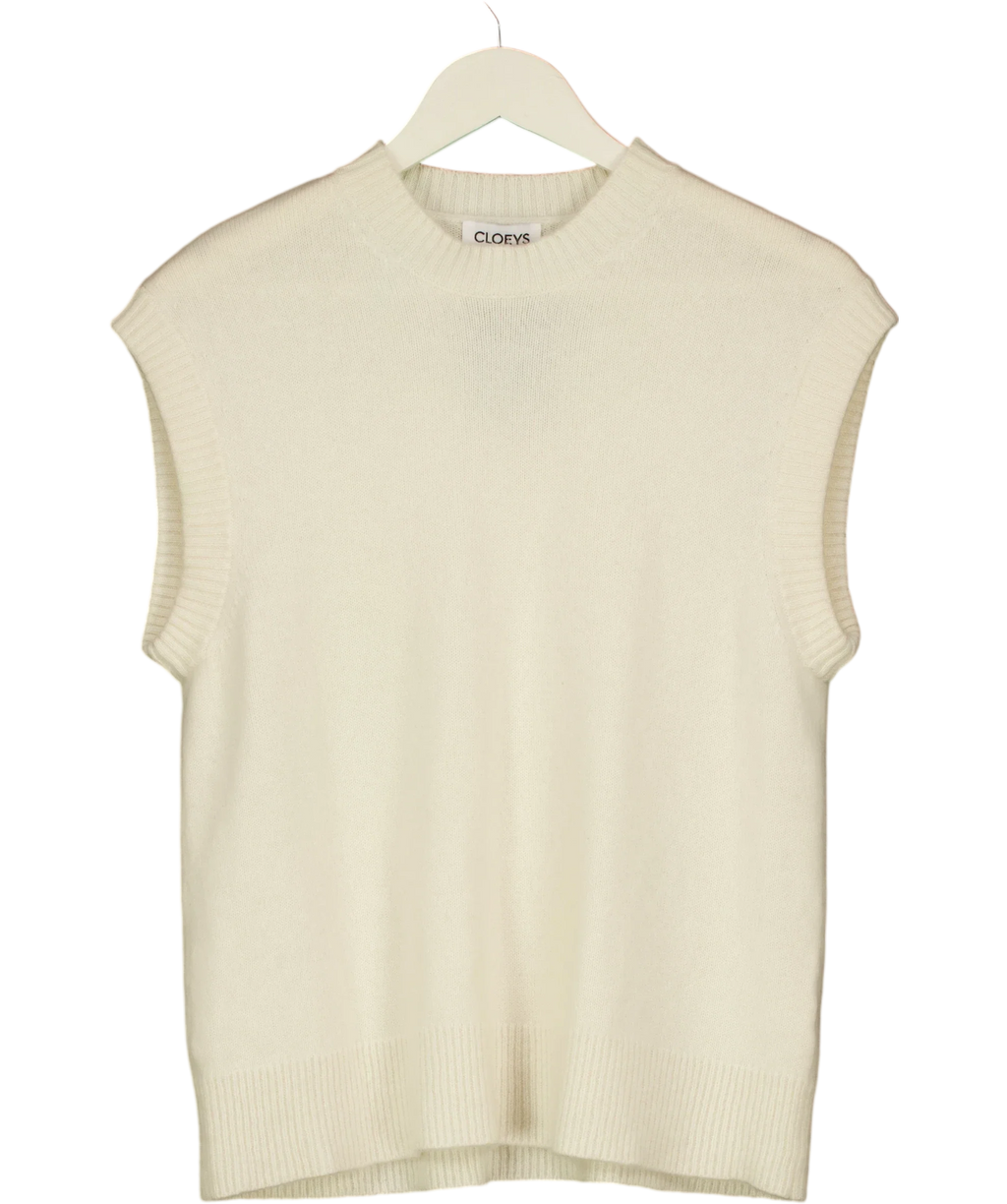 Cloeys Cream 100% Cashmere Sleeveless KNIT JUMPER, size UK S — front