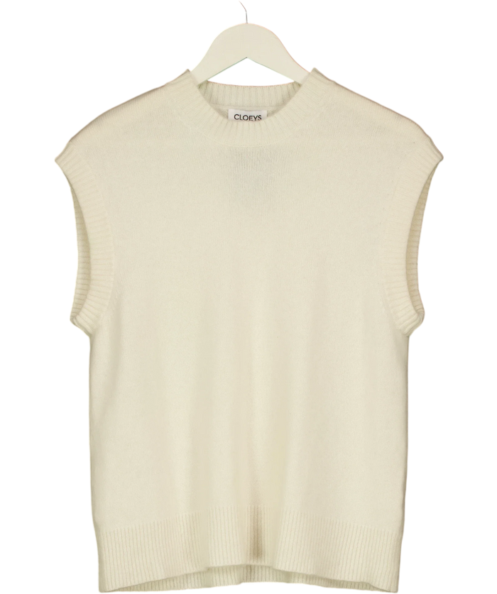 Cloeys Cream 100% Cashmere Sleeveless Knit Jumper UK S