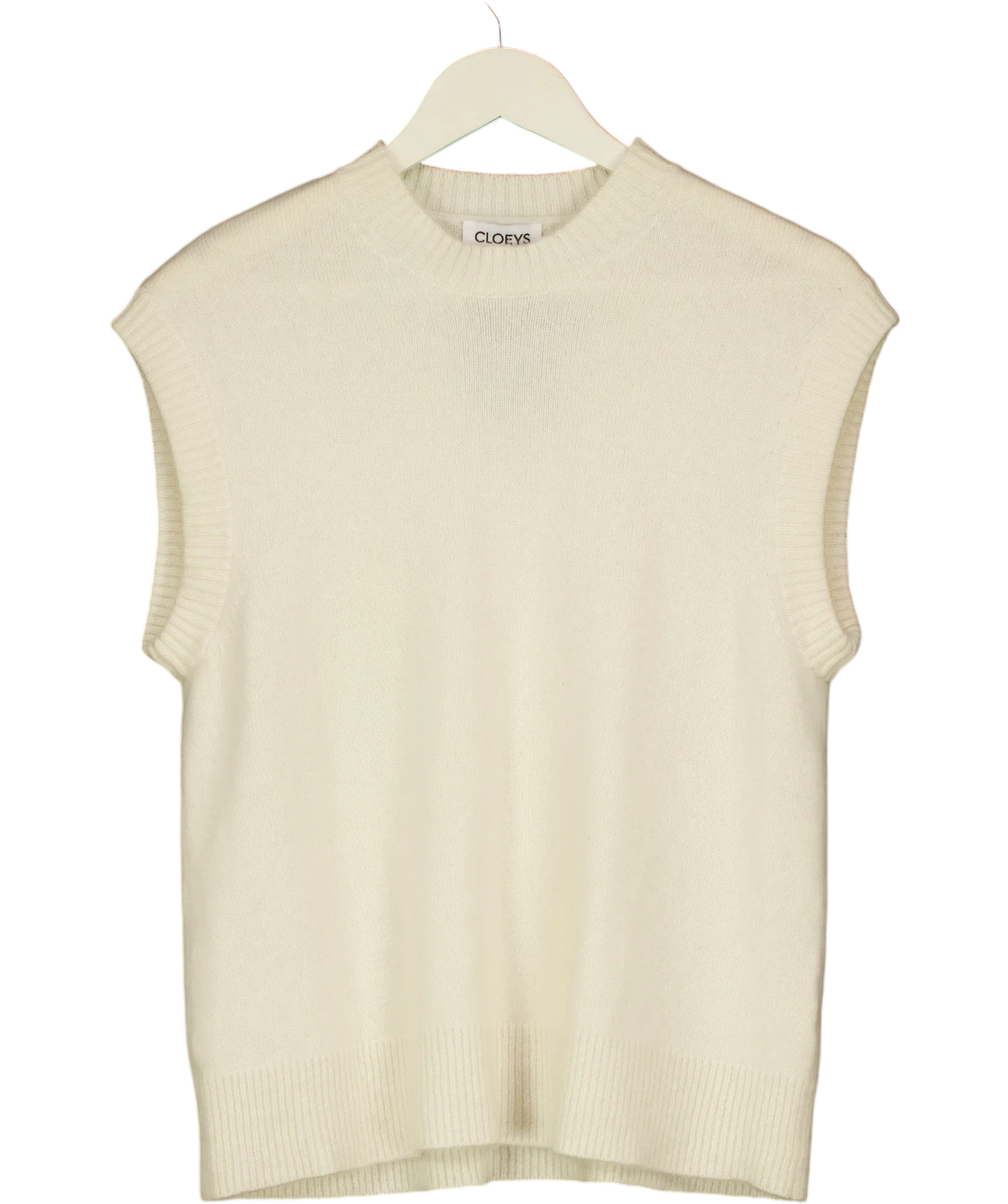 Cloeys Cream 100% Cashmere Sleeveless KNIT JUMPER, size UK S — front