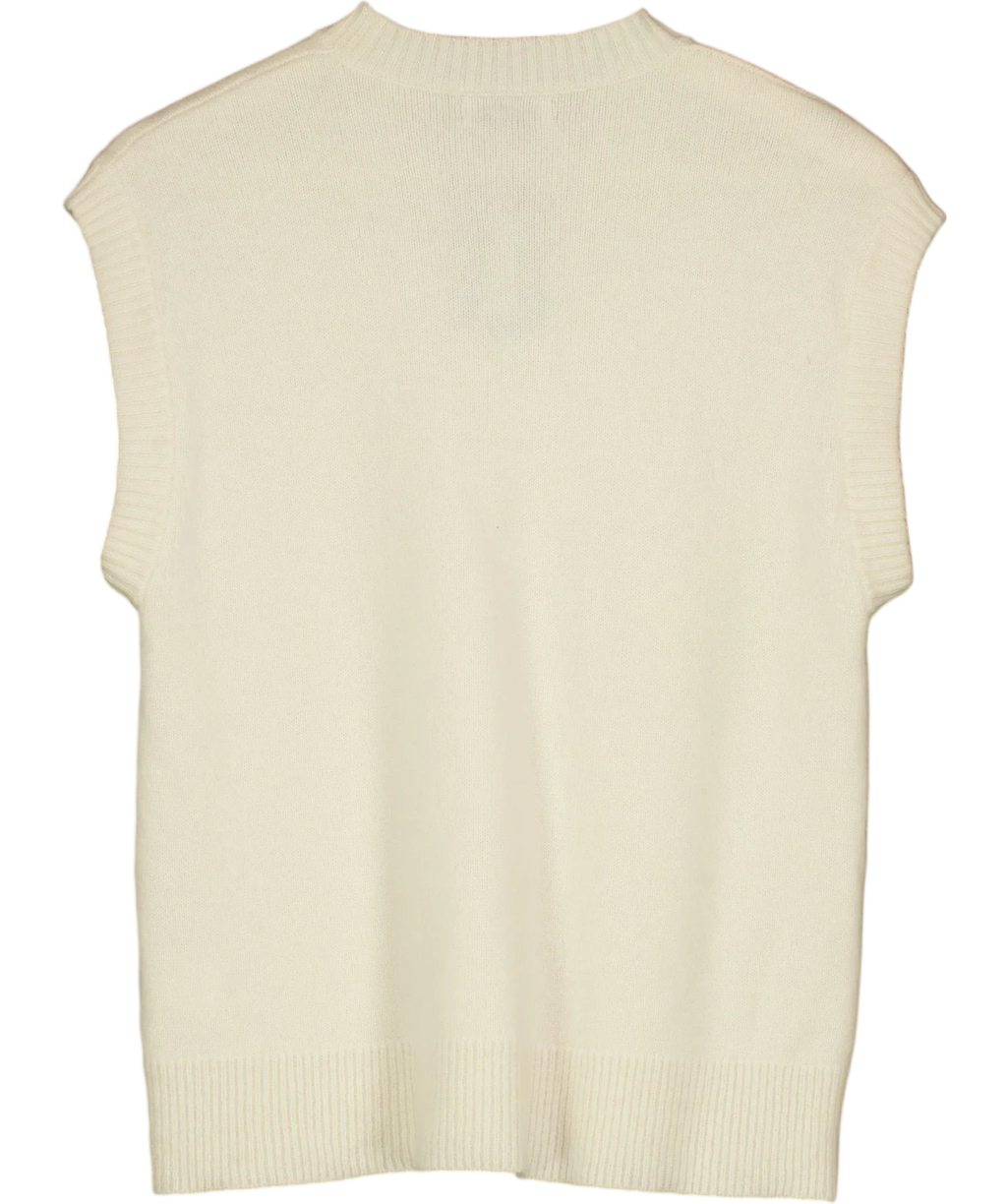 Cloeys Cream 100% Cashmere Sleeveless KNIT JUMPER, size UK S — back