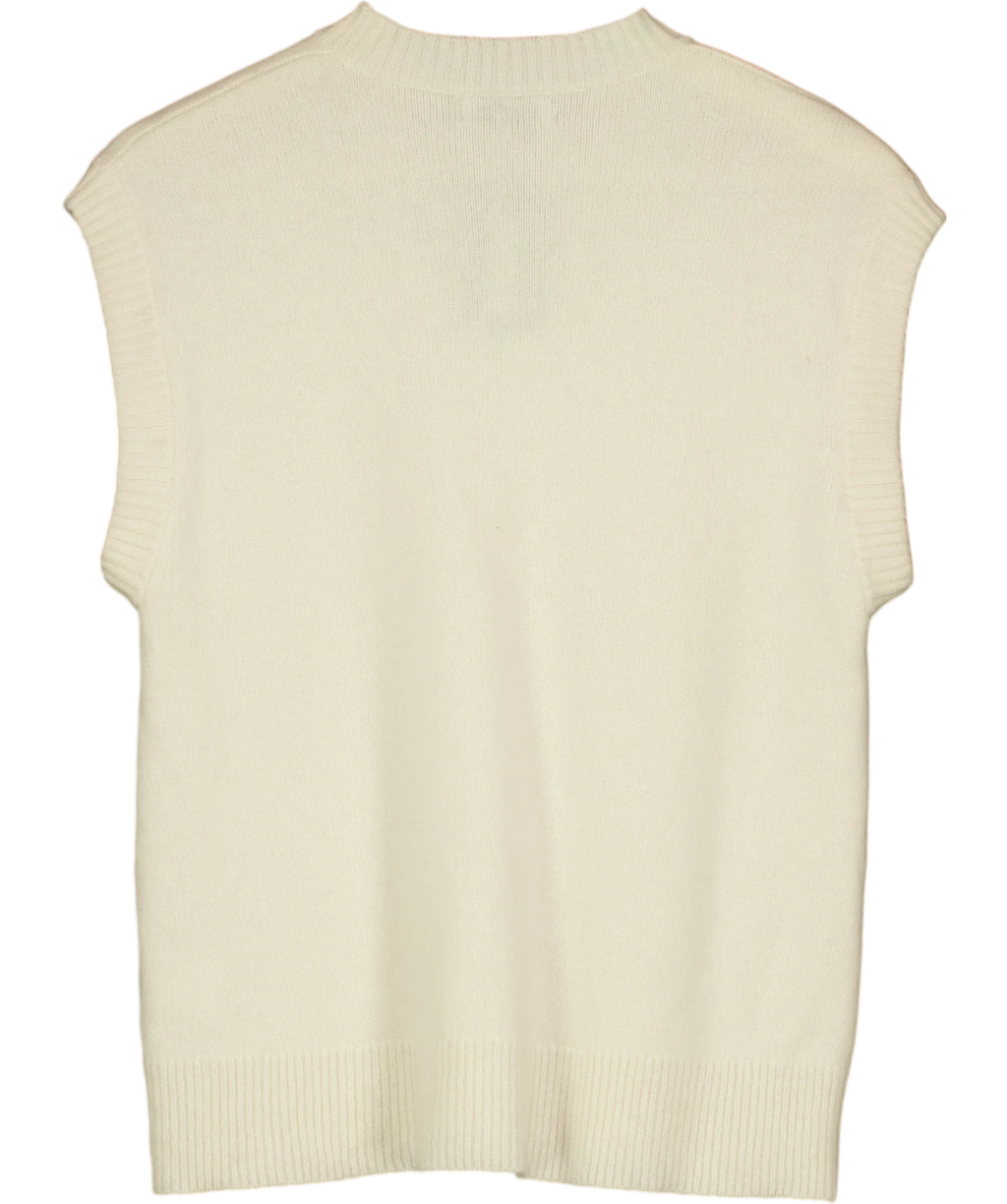 Cloeys Cream 100% Cashmere Sleeveless KNIT JUMPER, size UK S — back