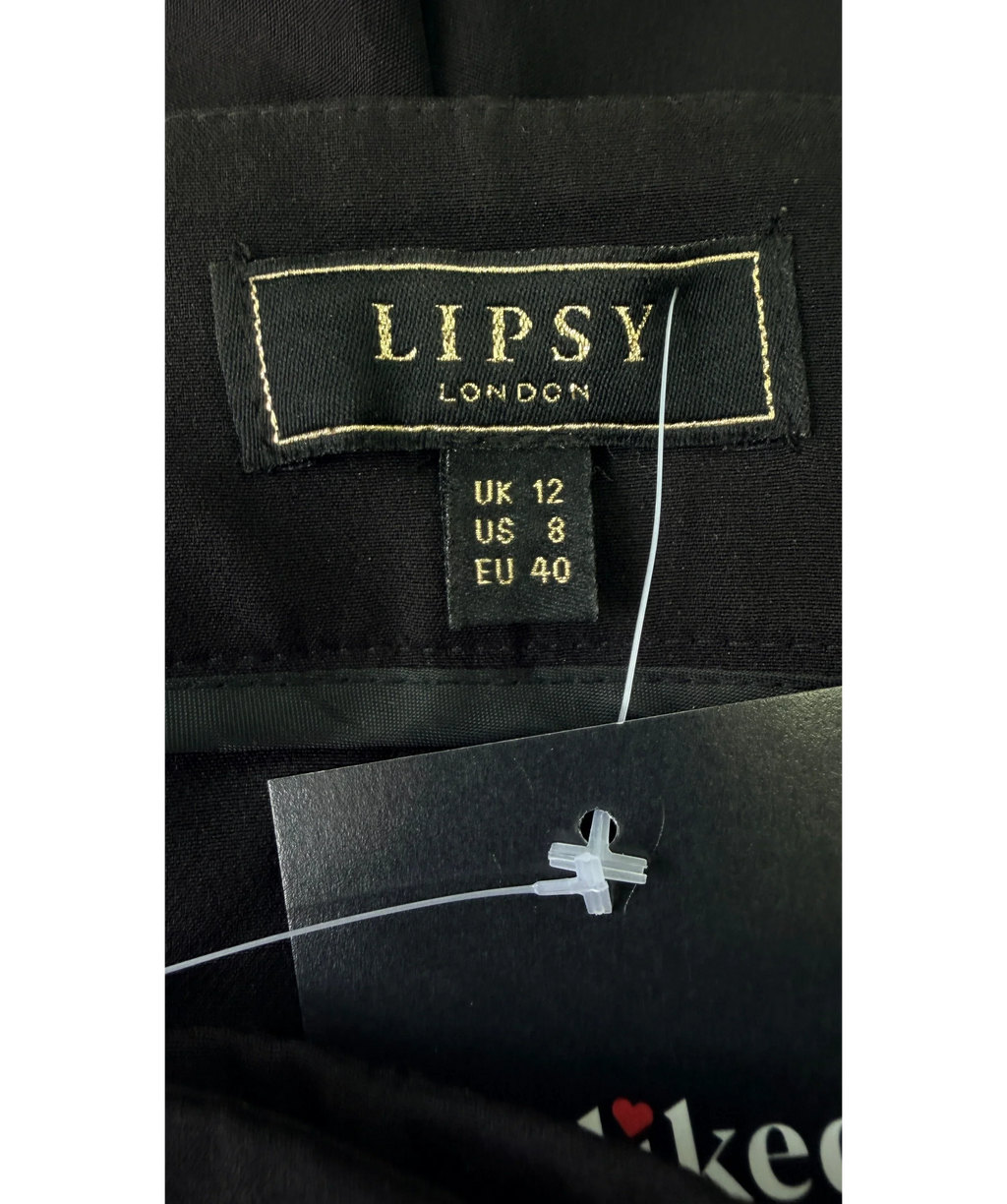 Lipsy Black Black Grown On Waist Tailored Wide Leg Trousers, size UK 12 — detail