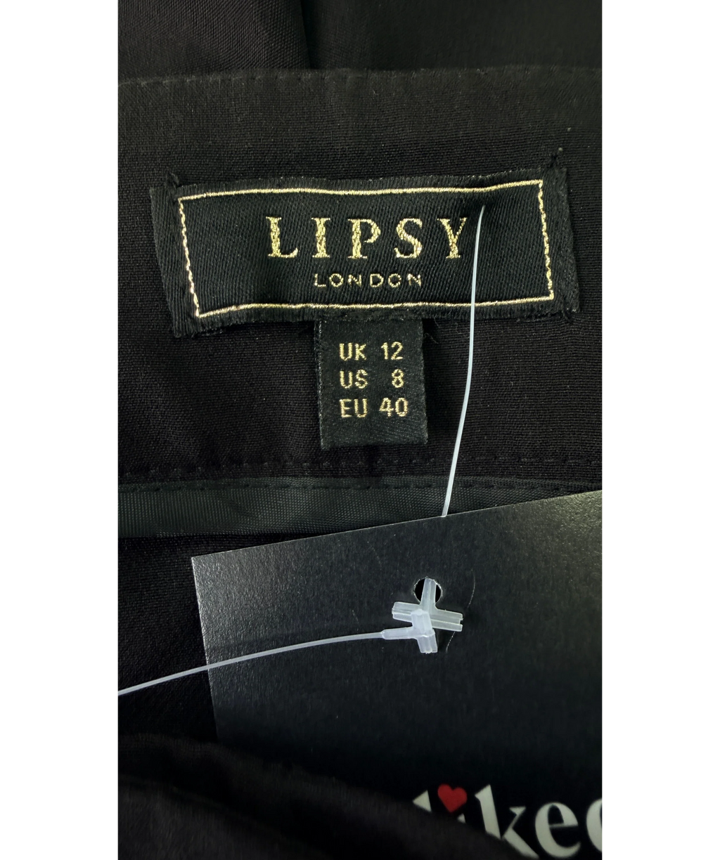 Lipsy Black Black Grown On Waist Tailored Wide Leg Trousers, size UK 12 — detail