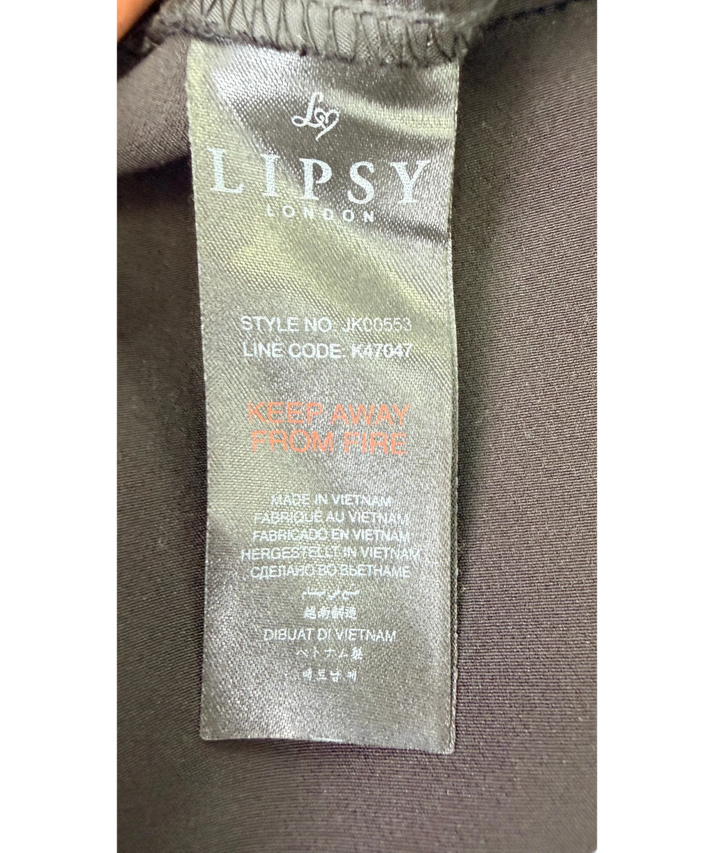 Lipsy Black Black Grown On Waist Tailored Wide Leg Trousers, size UK 12 — label