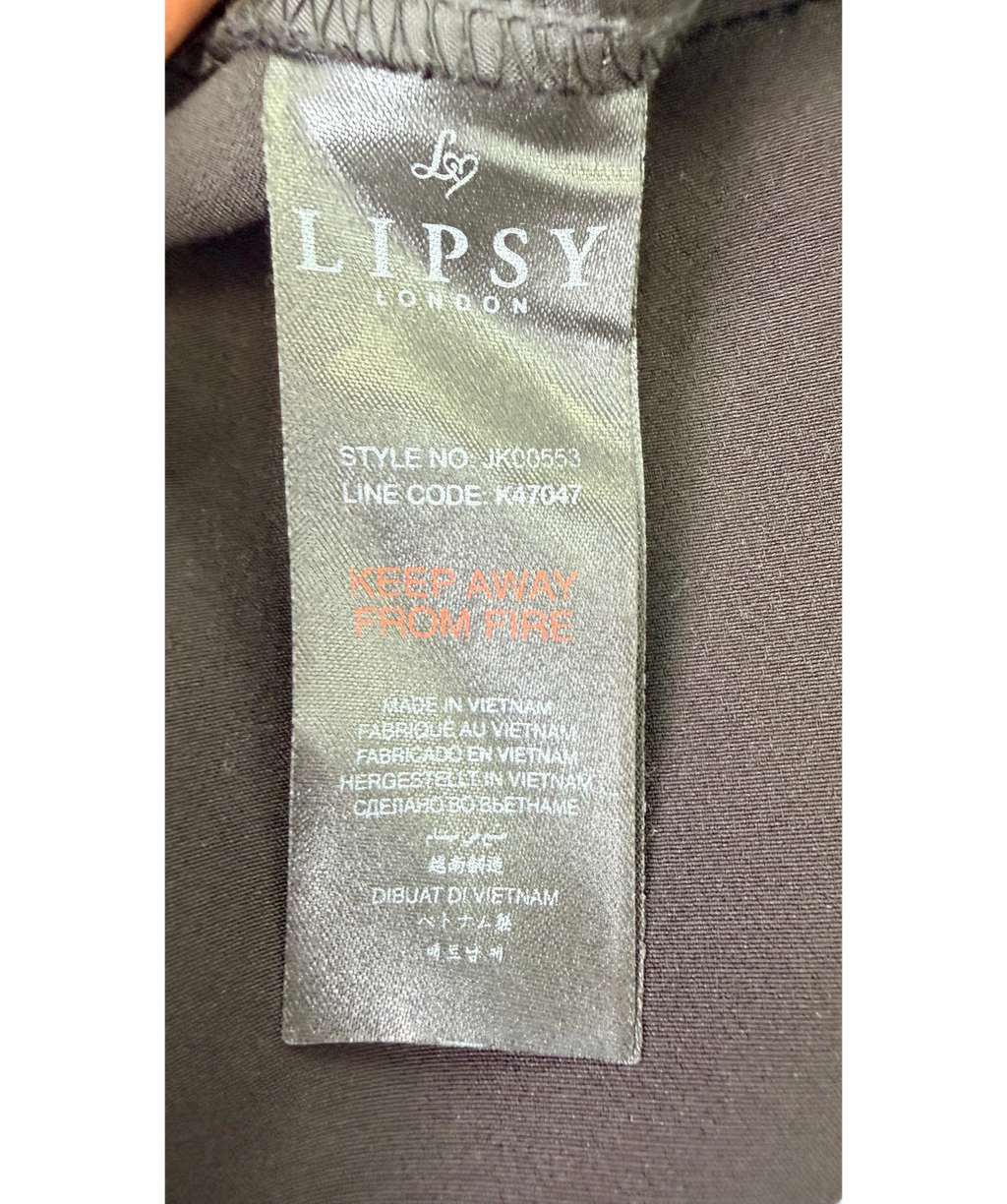 Lipsy Black Black Grown On Waist Tailored Wide Leg Trousers, size UK 12 — label