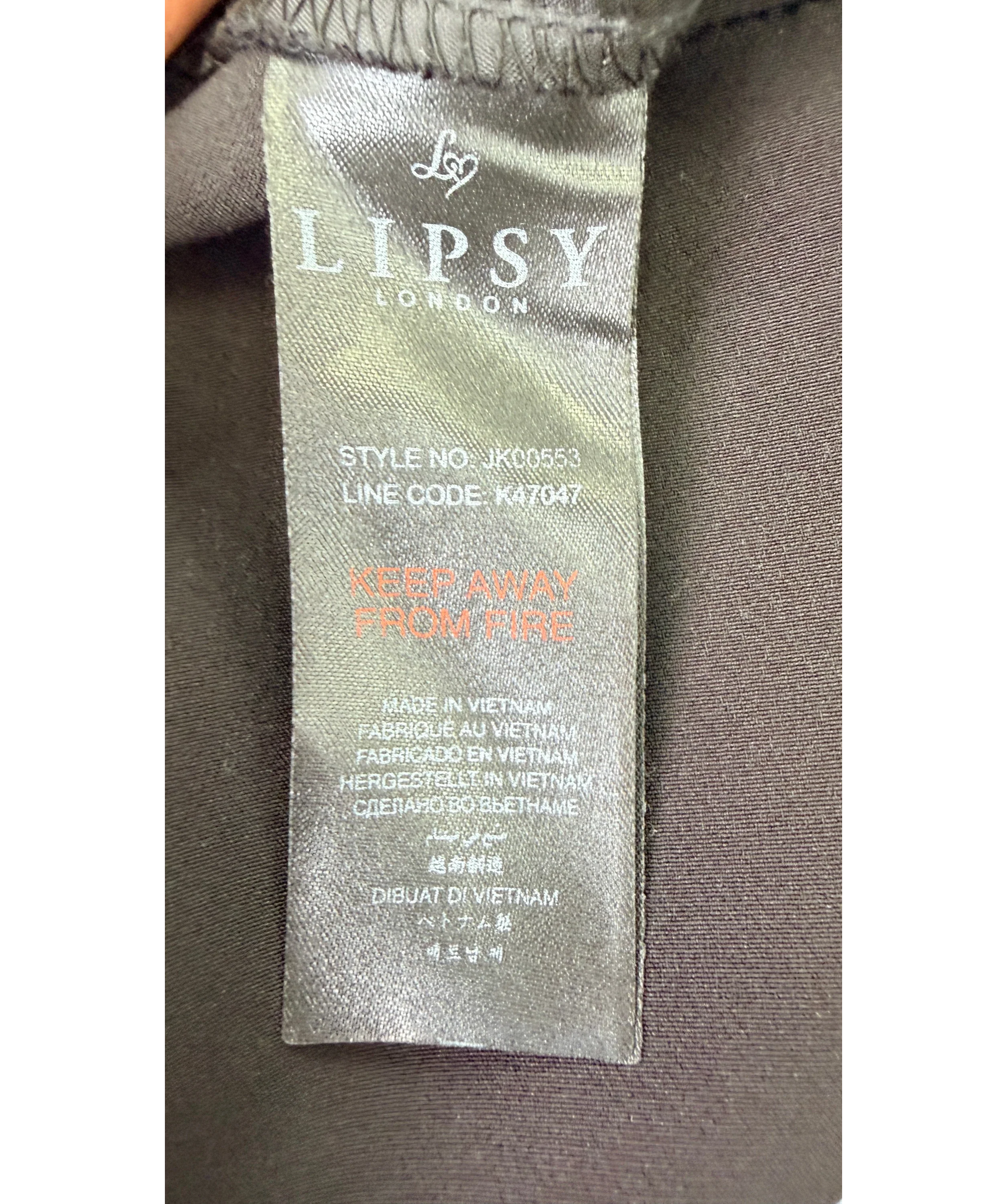 Lipsy Black Black Grown On Waist Tailored Wide Leg Trousers, size UK 12 — label