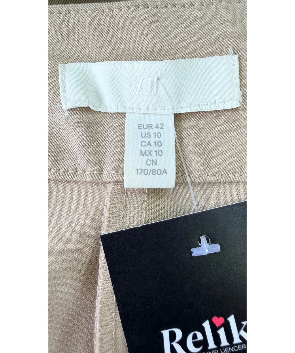 H&M Beige High Waisted Wide Leg Tailored Trousers, size UK M — detail