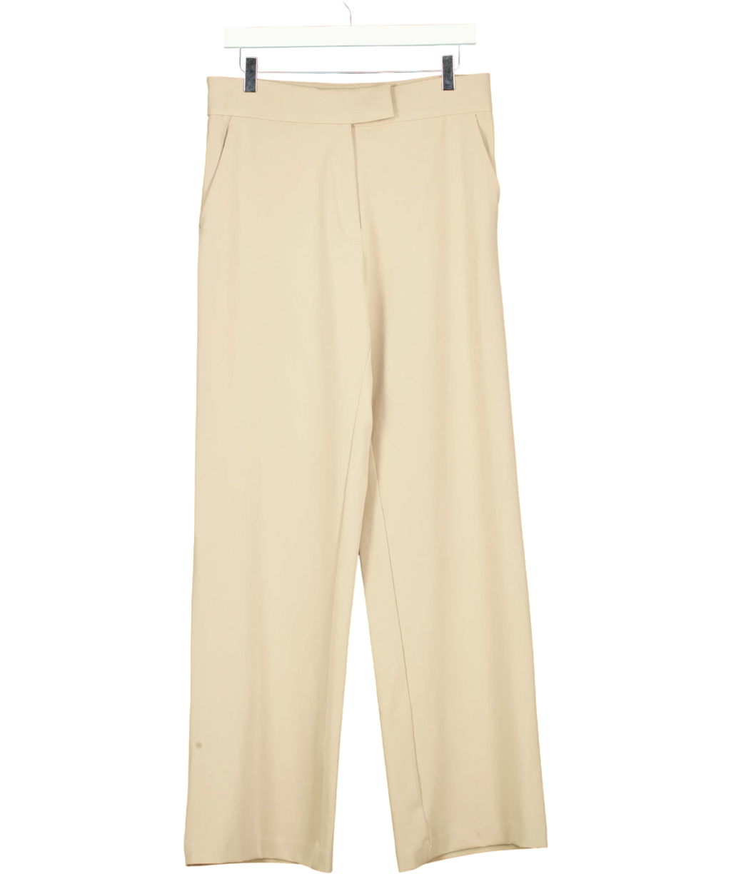H&M Beige High Waisted Wide Leg Tailored Trousers, size UK M — front