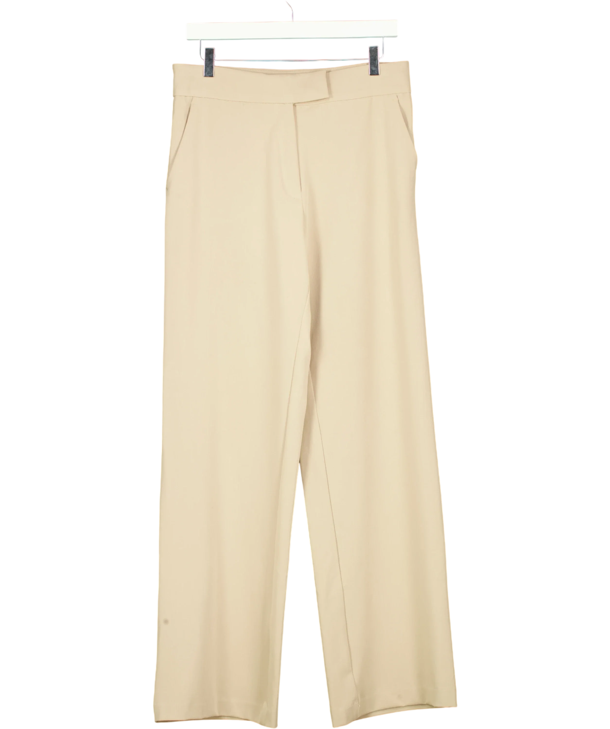 H&M Beige High Waisted Wide Leg Tailored Trousers, size UK M — front