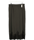V by Very Black Lucy Mecklenburgh  Lace Trim Satin Midi Skirt Black, size UK L — front