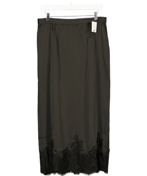 V by Very Lucy Mecklenburgh  Lace Trim Satin Midi Skirt Black UK 14