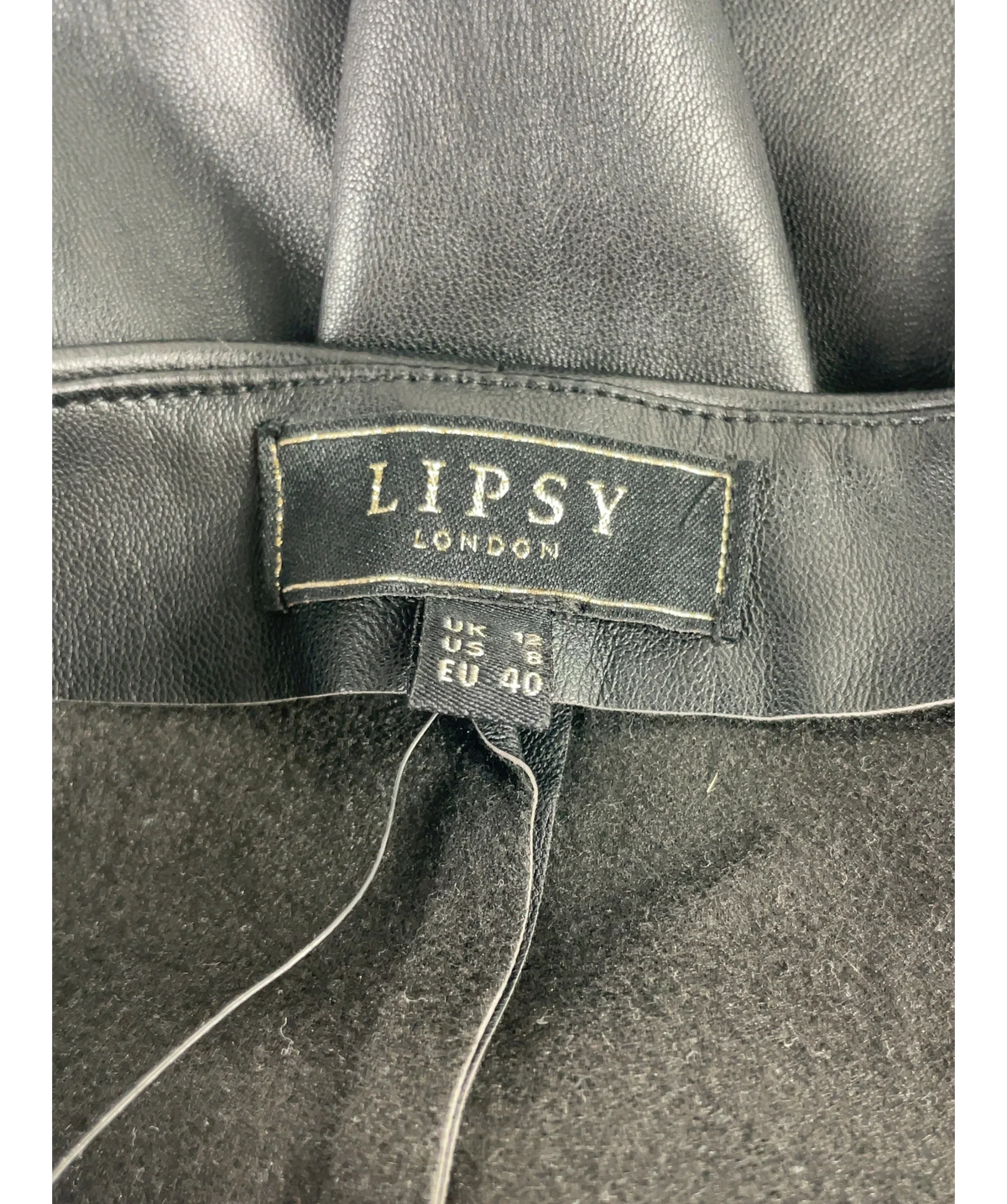 Lipsy Black Black Faux Leather Wrap Midi Skirt, size UK 12 — detail