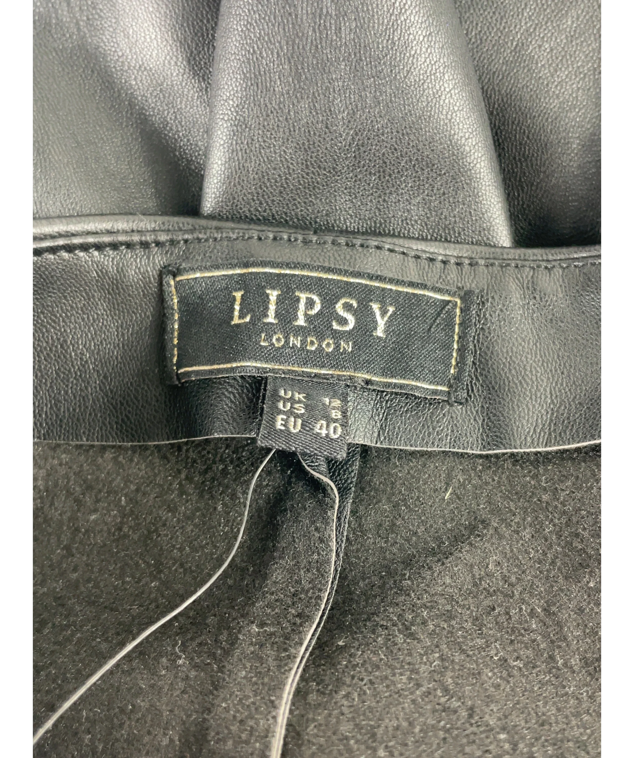 Lipsy Black Black Faux Leather Wrap Midi Skirt, size UK 12 — detail