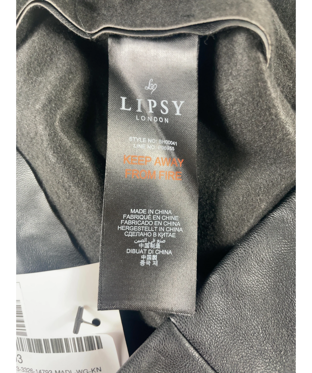 Lipsy Black Black Faux Leather Wrap Midi Skirt, size UK 12 — label
