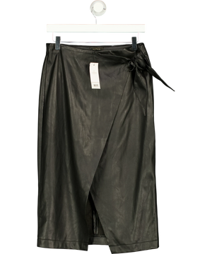Lipsy Black Faux Leather Wrap Midi Skirt UK 12