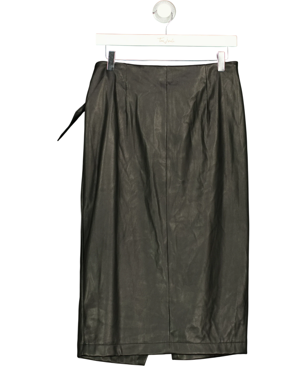 Lipsy Black Black Faux Leather Wrap Midi Skirt, size UK 12 — back
