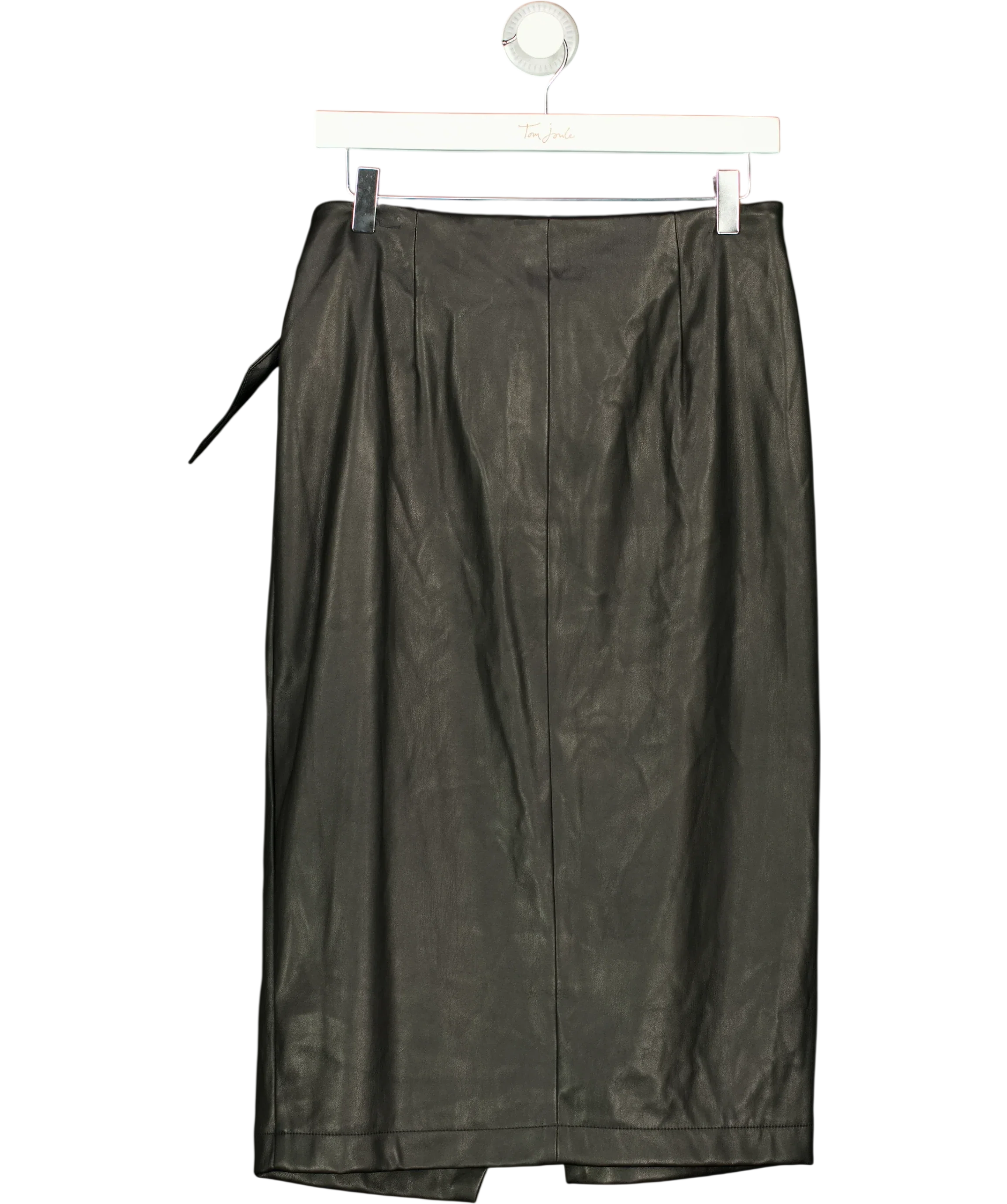 Lipsy Black Black Faux Leather Wrap Midi Skirt, size UK 12 — back