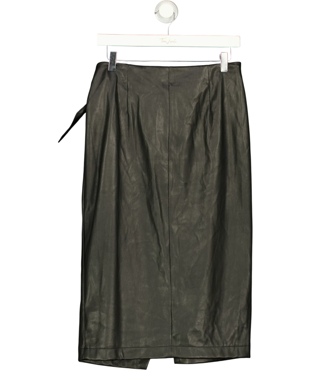 Lipsy Black Black Faux Leather Wrap Midi Skirt, size UK 12 — back