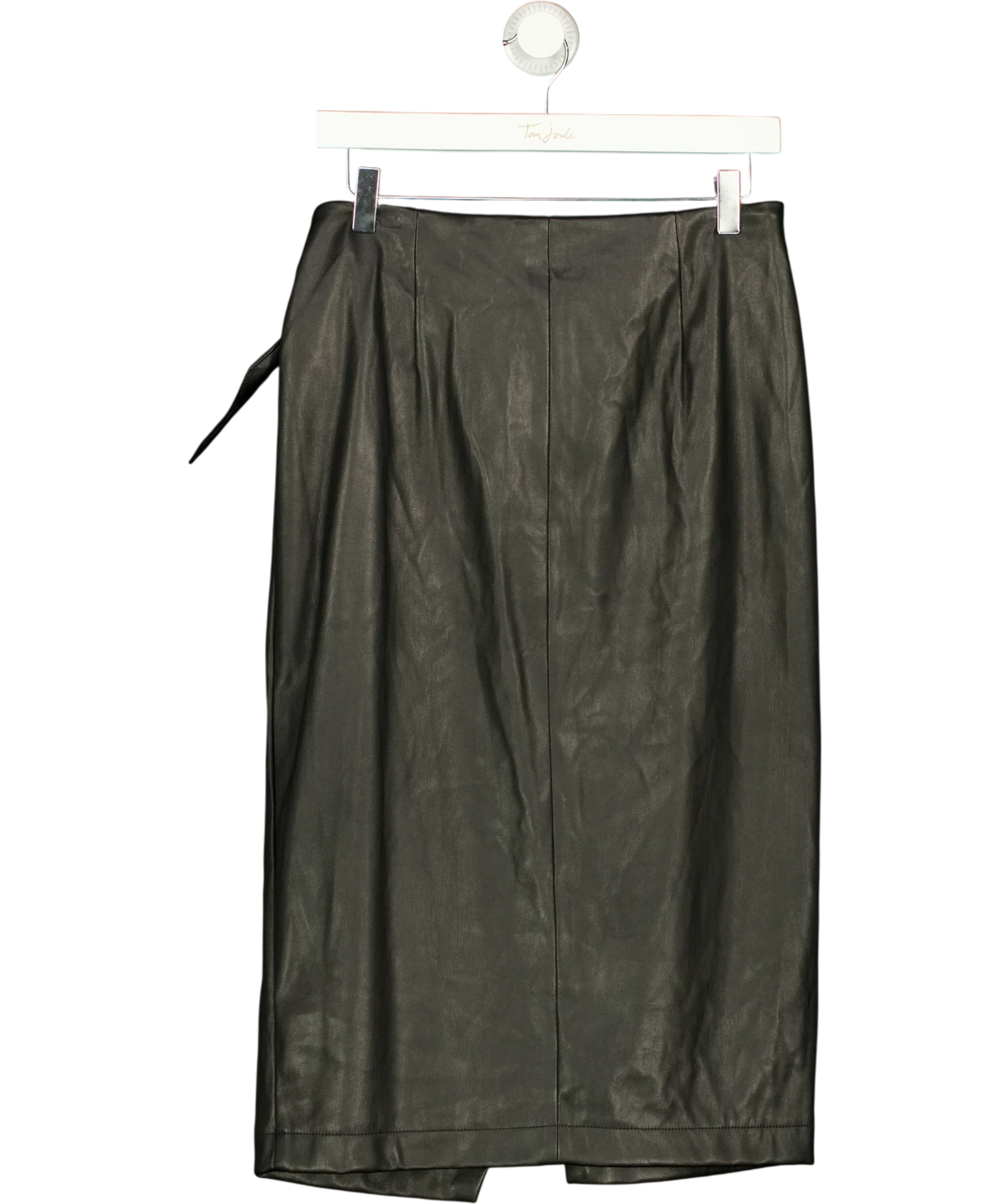 Lipsy Black Black Faux Leather Wrap Midi Skirt, size UK 12 — back
