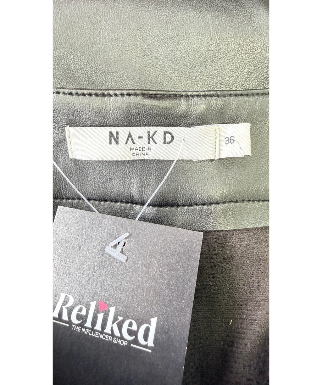 NA-KD Black PU Mid Rise Pants Black Size 36, size UK 8 — detail