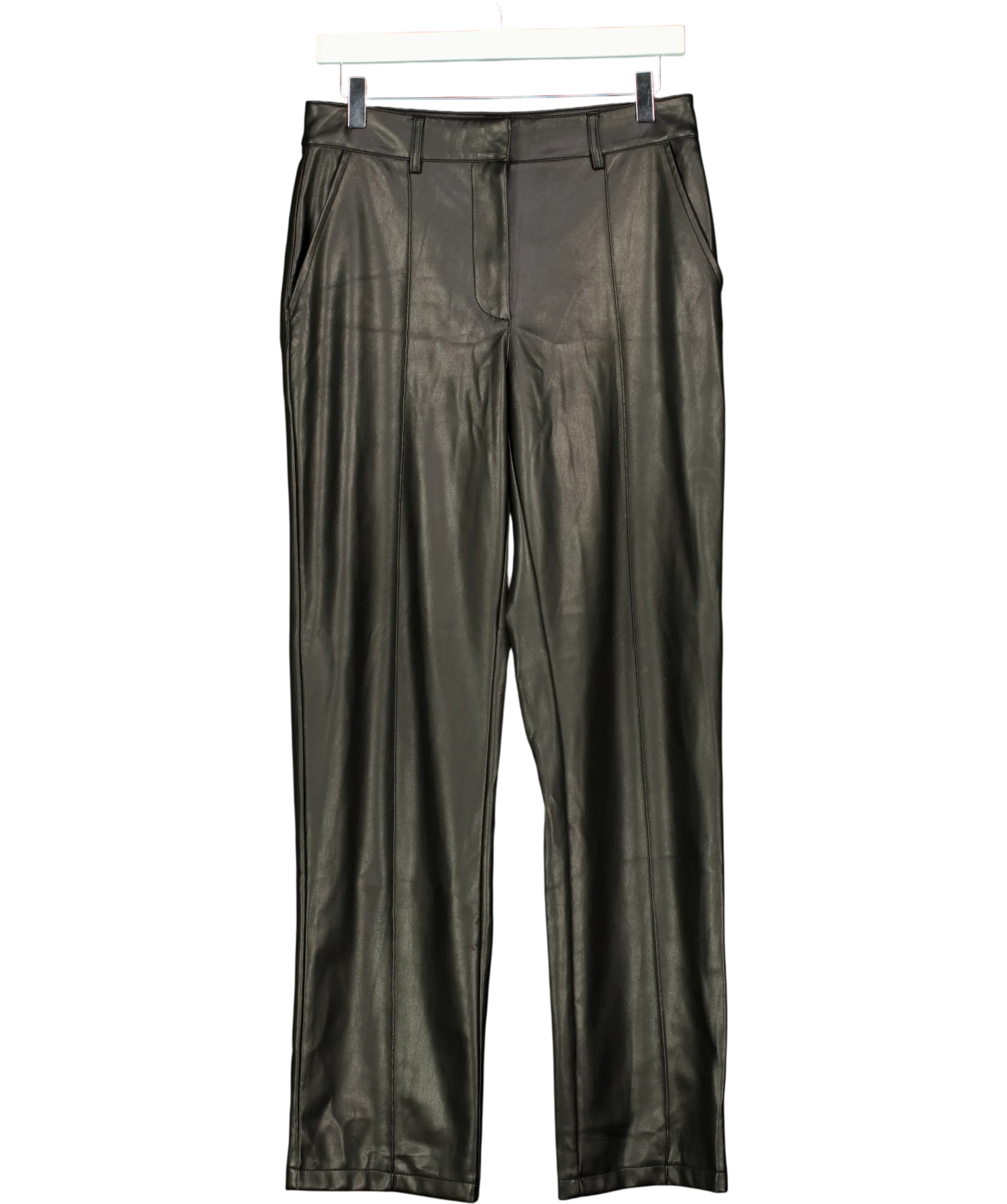 NA-KD Black PU Mid Rise Pants Black Size 36, size UK 8 — front