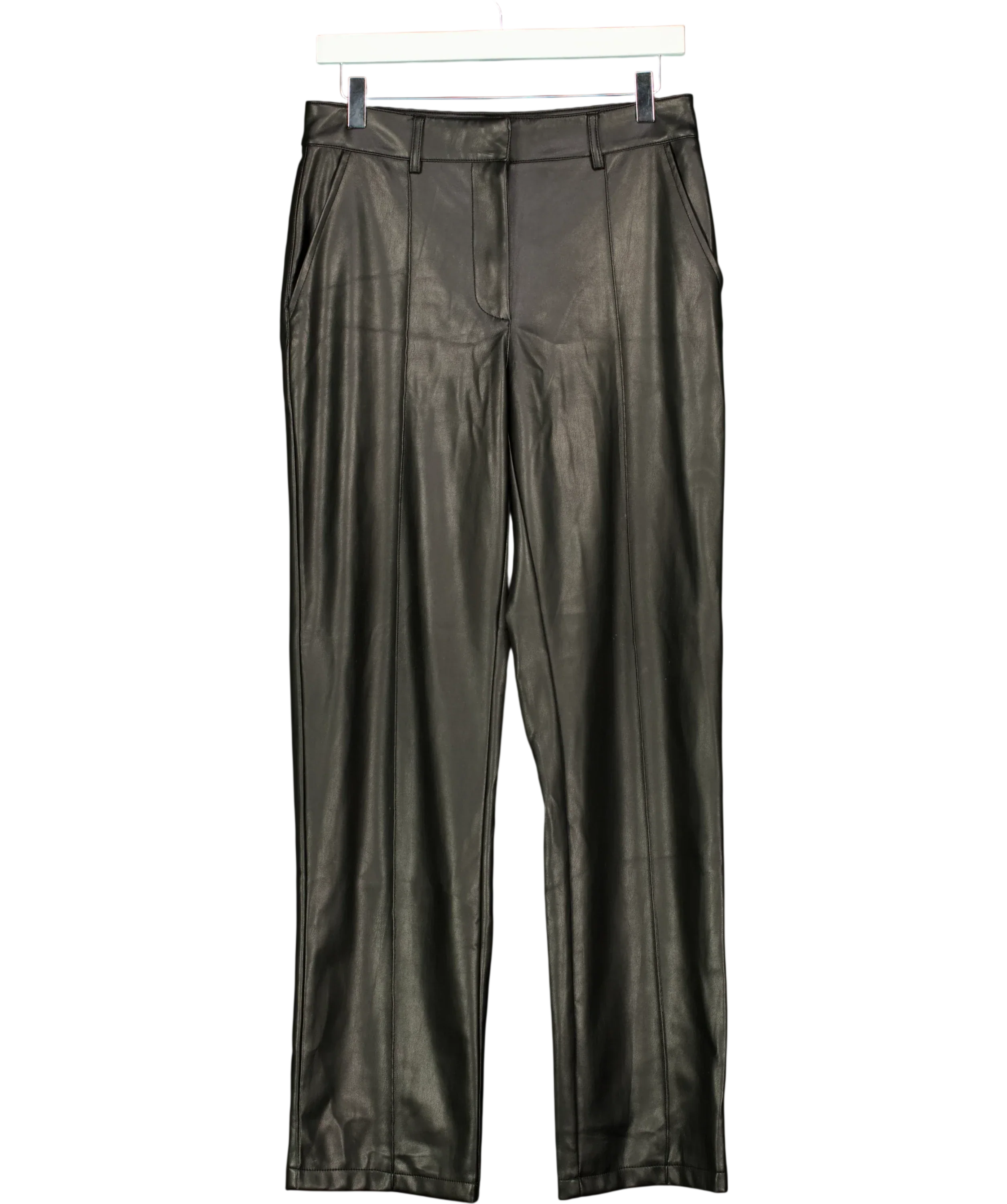 NA-KD Black PU Mid Rise Pants Black Size 36, size UK 8 — front