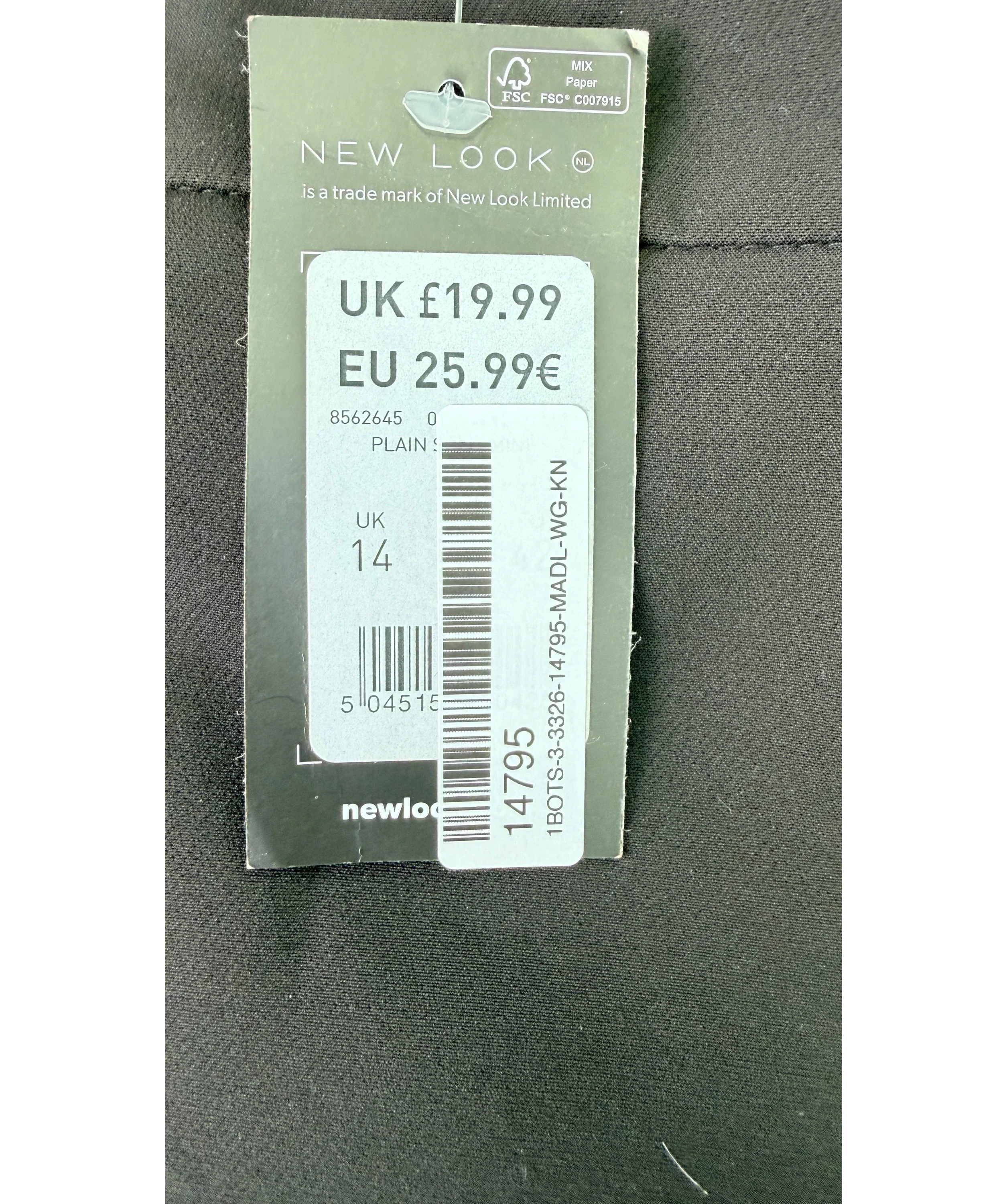 New Look Black Black Plain mini  Skirt, size UK 14 — label