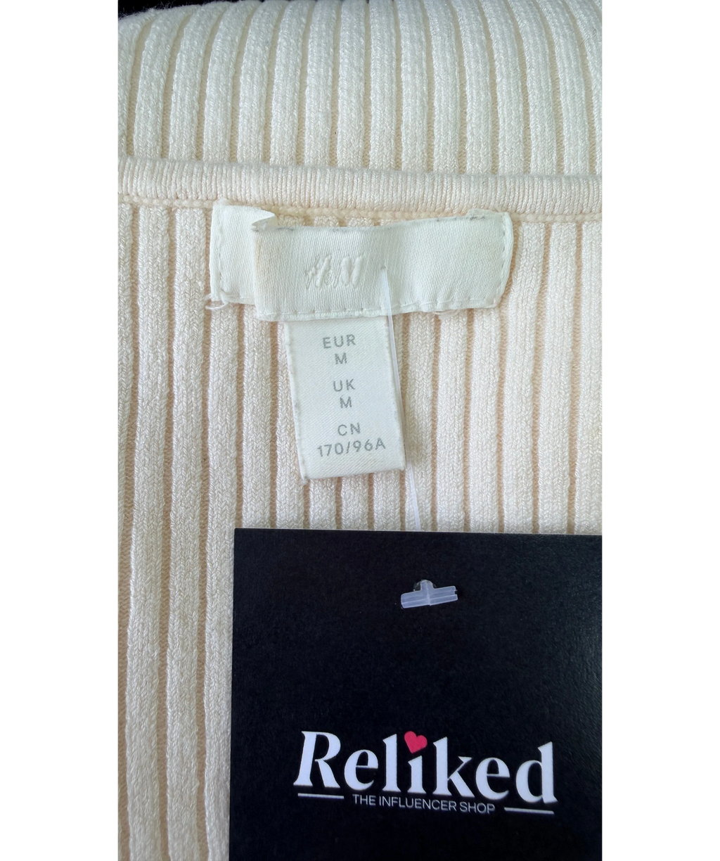 H&M Cream Rib-Knit Off-the-Shoulder Top, size UK M — detail