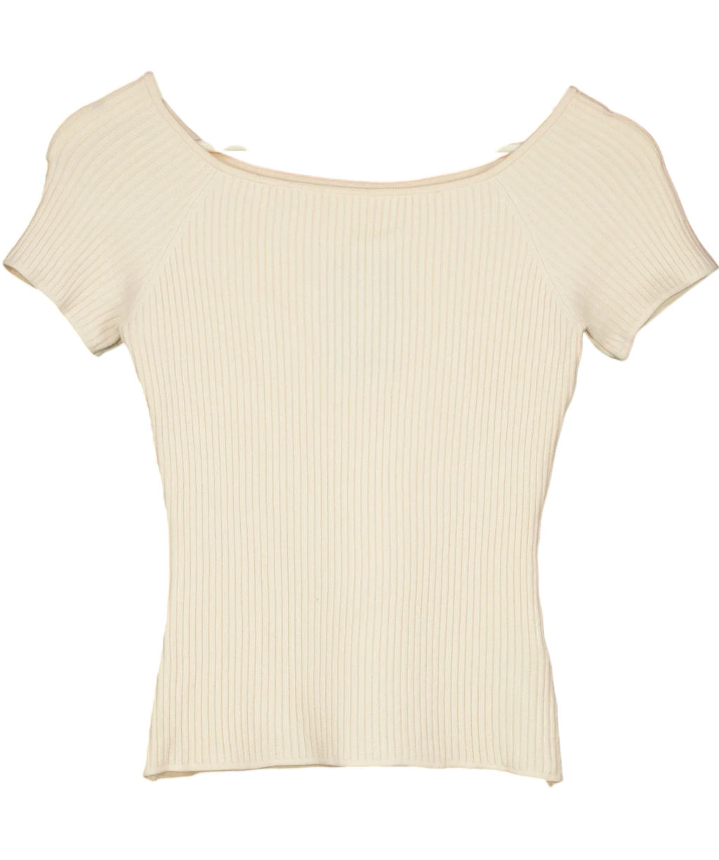 H&M Cream Rib-Knit Off-the-Shoulder Top, size UK M — front
