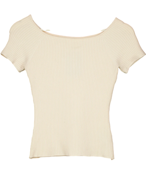 H&M Cream Rib-knit Off-the-shoulder Top UK M