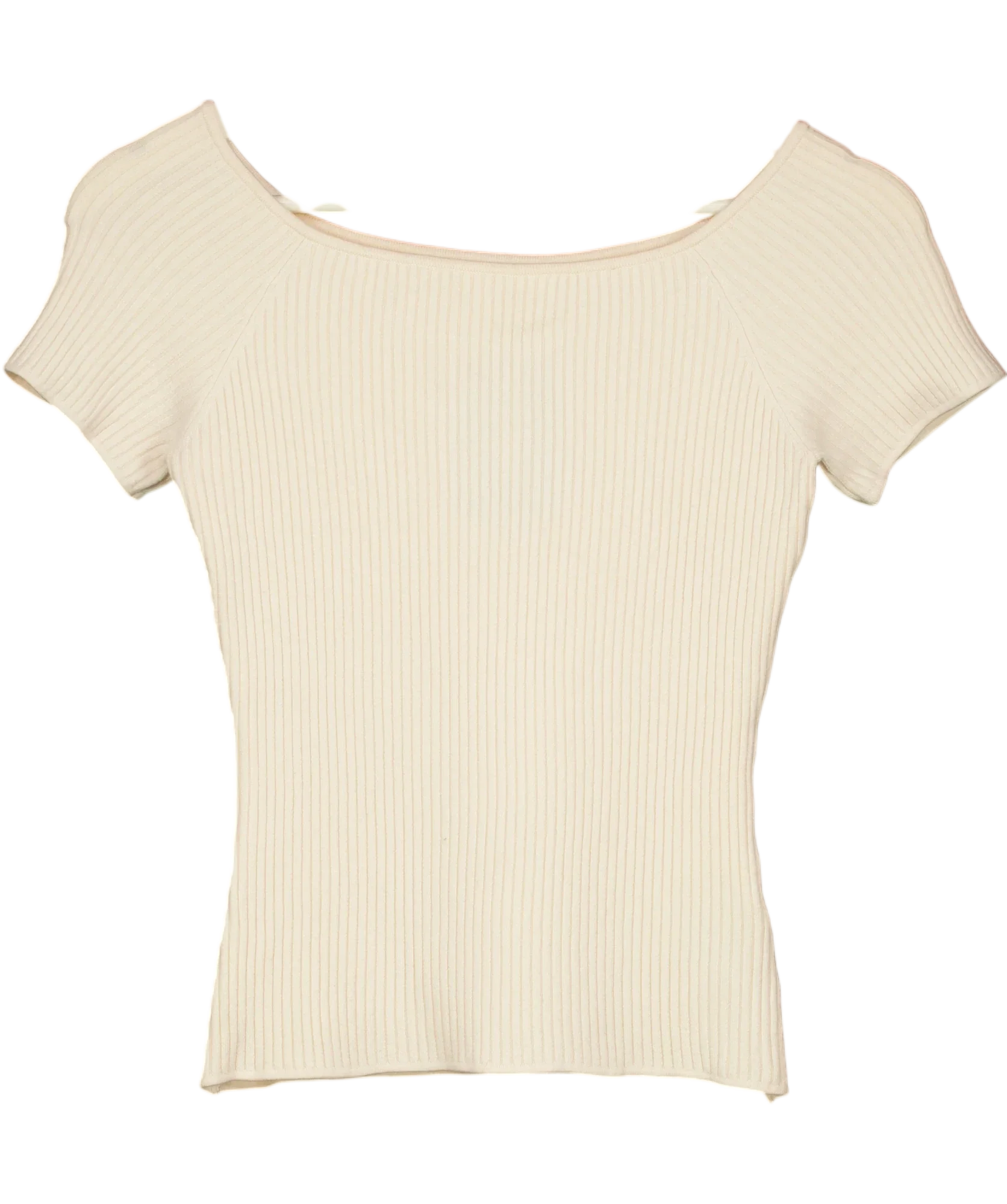 H&M Cream Rib-Knit Off-the-Shoulder Top, size UK M — front