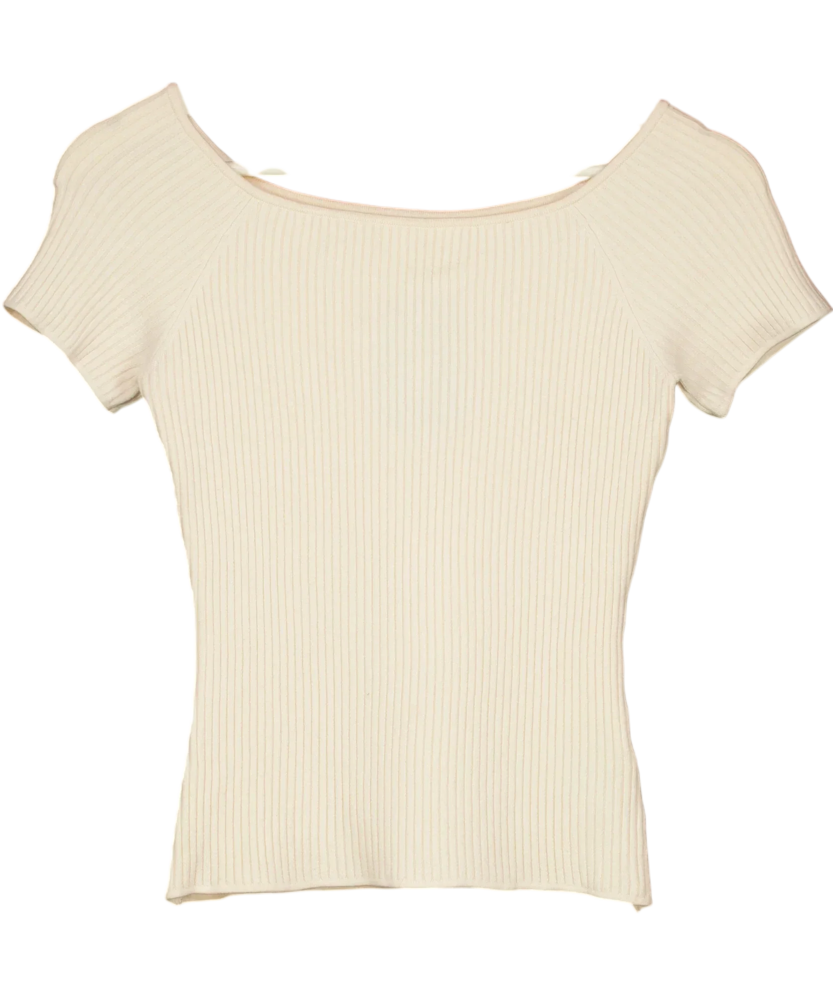 H&M Cream Rib-Knit Off-the-Shoulder Top, size UK M — front