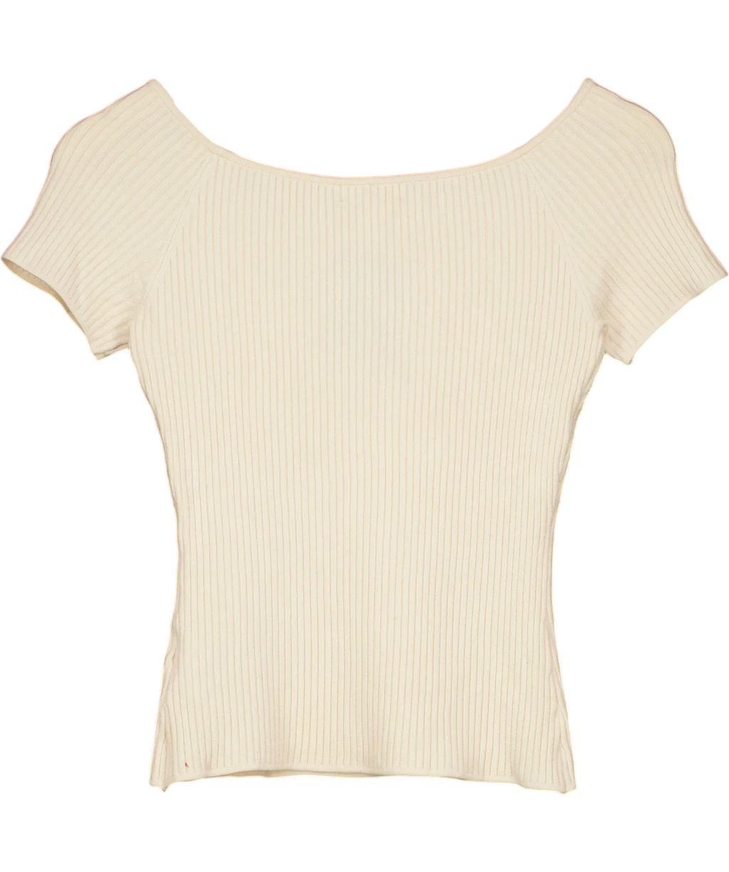 H&M Cream Rib-Knit Off-the-Shoulder Top, size UK M — back