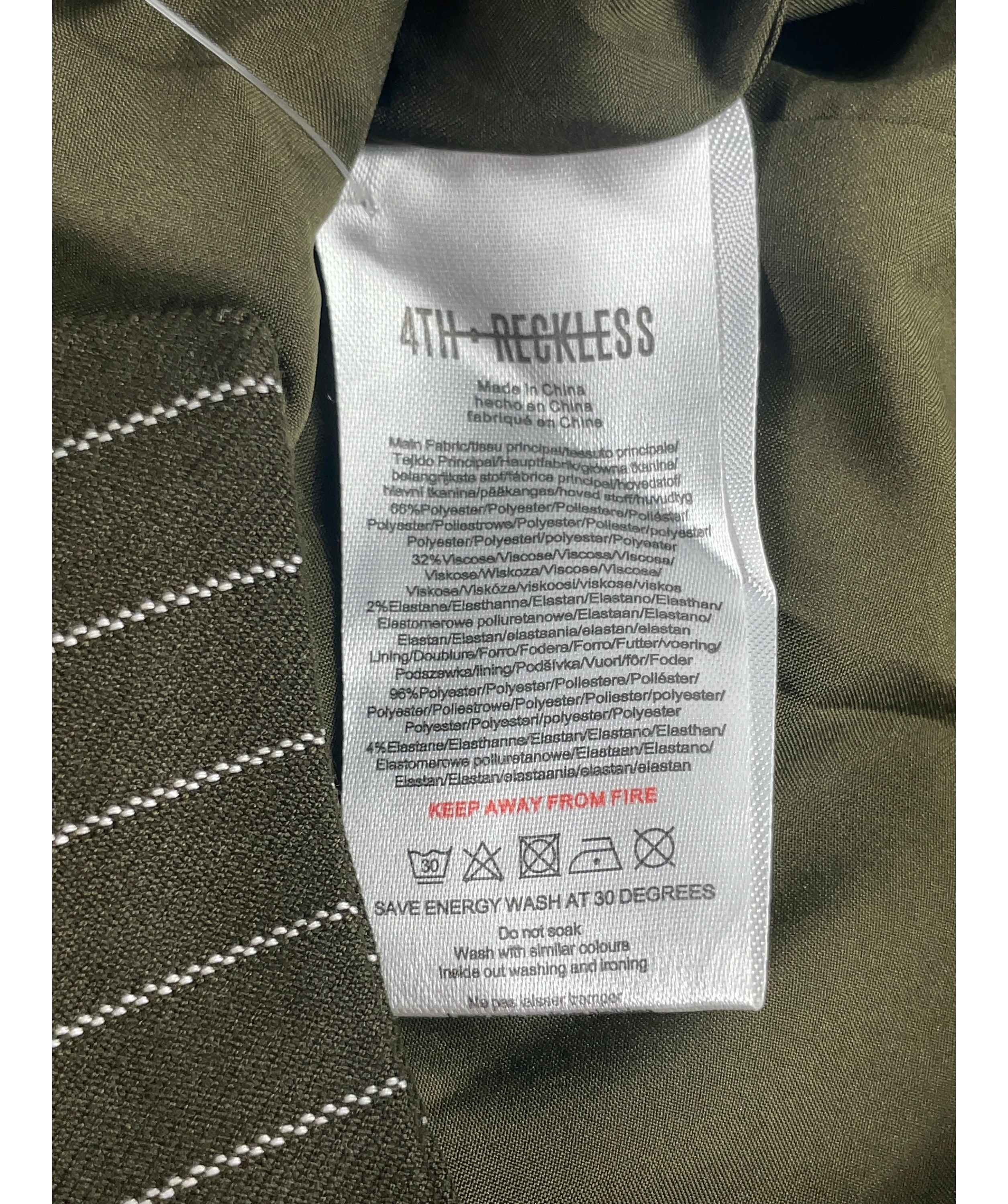 4th & Reckless Green Khaki Pinstripe Tailored Waistcoat, size UK 10 — label