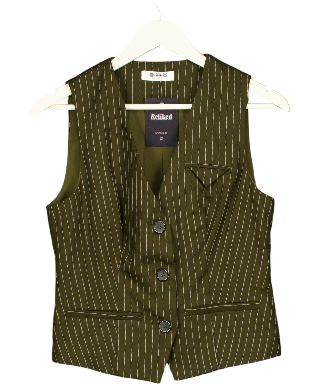 4th & Reckless Green Khaki Pinstripe Tailored Waistcoat, size UK 10 — front