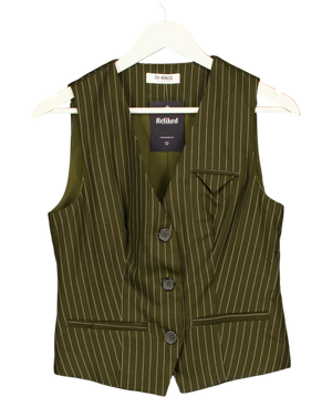 4th & Reckless Green Khaki Pinstripe Tailored Waistcoat UK 10