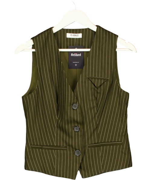 4th & Reckless Green Khaki Pinstripe Tailored Waistcoat, size UK 10 — front