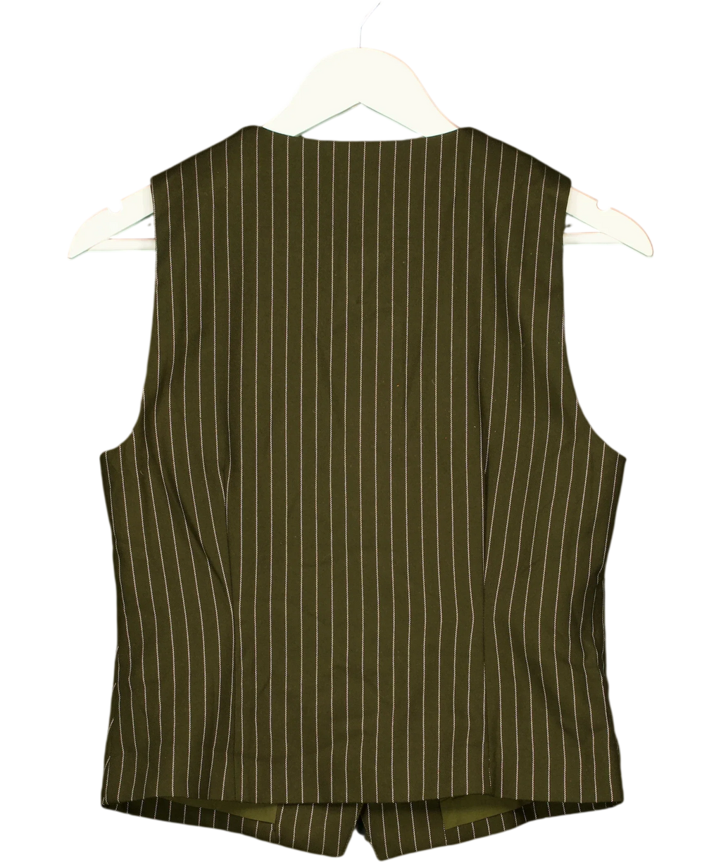 4th & Reckless Green Khaki Pinstripe Tailored Waistcoat, size UK 10 — back