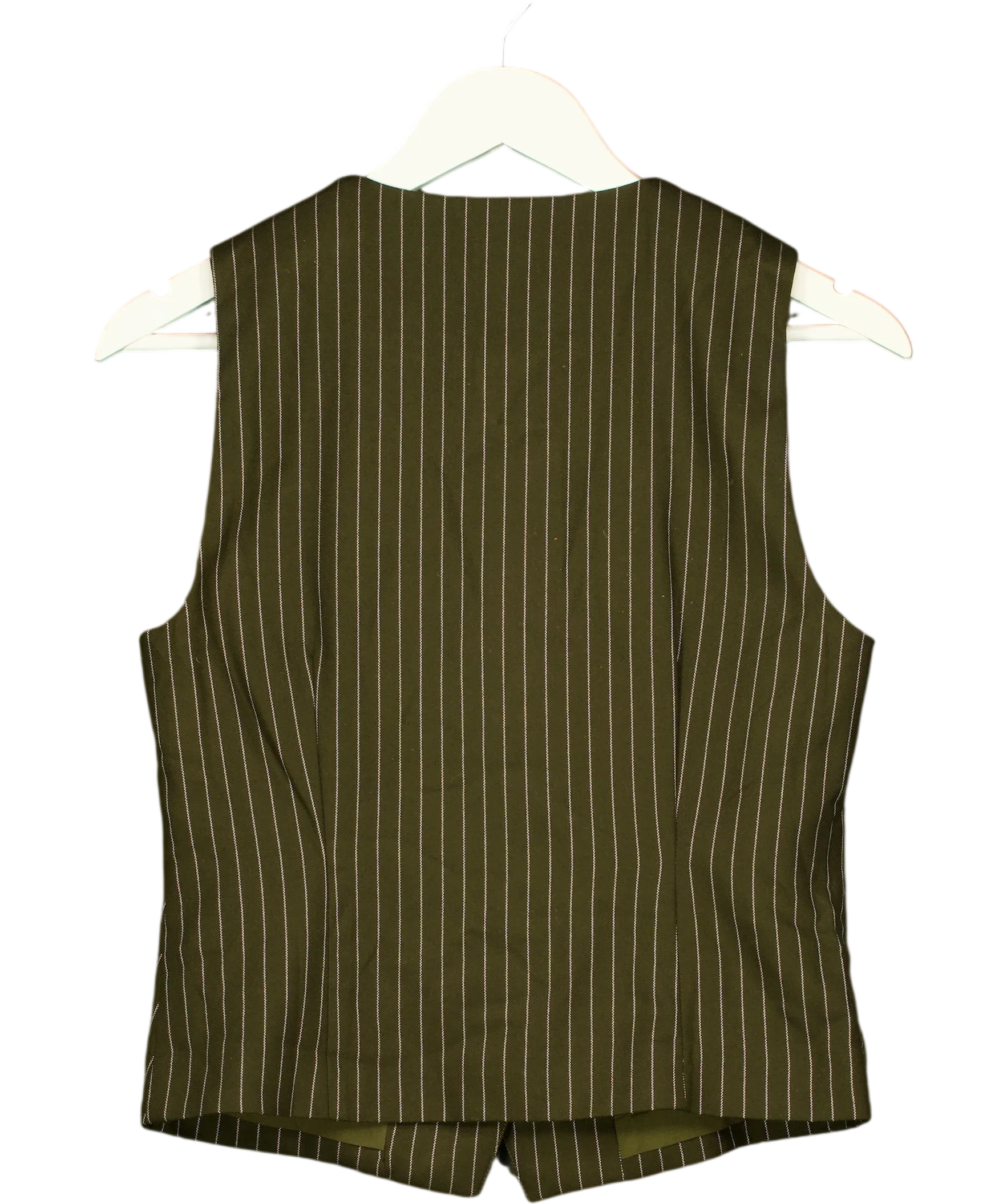 4th & Reckless Green Khaki Pinstripe Tailored Waistcoat, size UK 10 — back