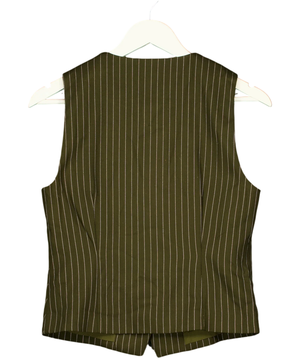 4th & Reckless Green Khaki Pinstripe Tailored Waistcoat, size UK 10 — back