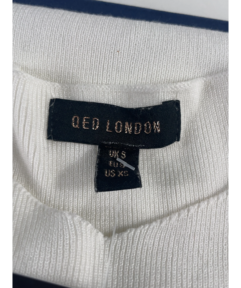 Qed London White London White Sweetheart Knit Mesh Sleeve Top, size UK S — detail