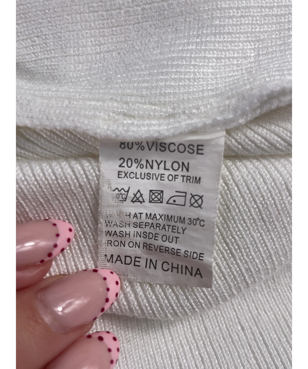 Qed London White London White Sweetheart Knit Mesh Sleeve Top, size UK S — label