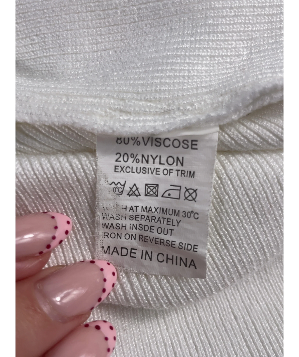 Qed London White London White Sweetheart Knit Mesh Sleeve Top, size UK S — label