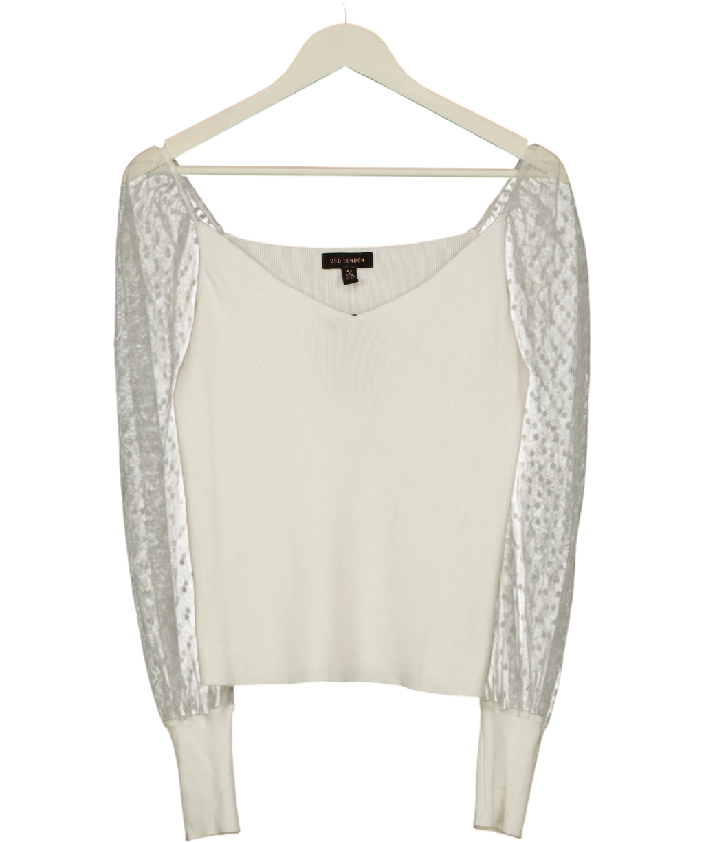 Qed London White London White Sweetheart Knit Mesh Sleeve Top, size UK S — front