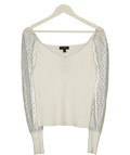 Qed London White London White Sweetheart Knit Mesh Sleeve Top, size UK S — front