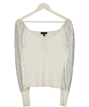 Qed London London White Sweetheart Knit Mesh Sleeve Top UK S