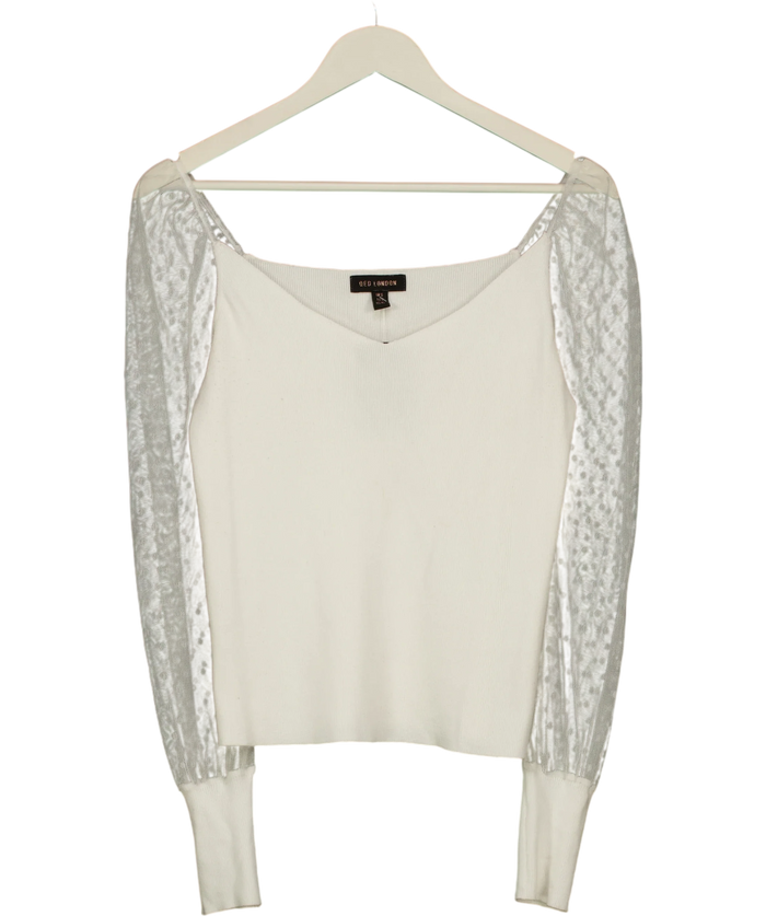 Qed London London White Sweetheart Knit Mesh Sleeve Top UK S