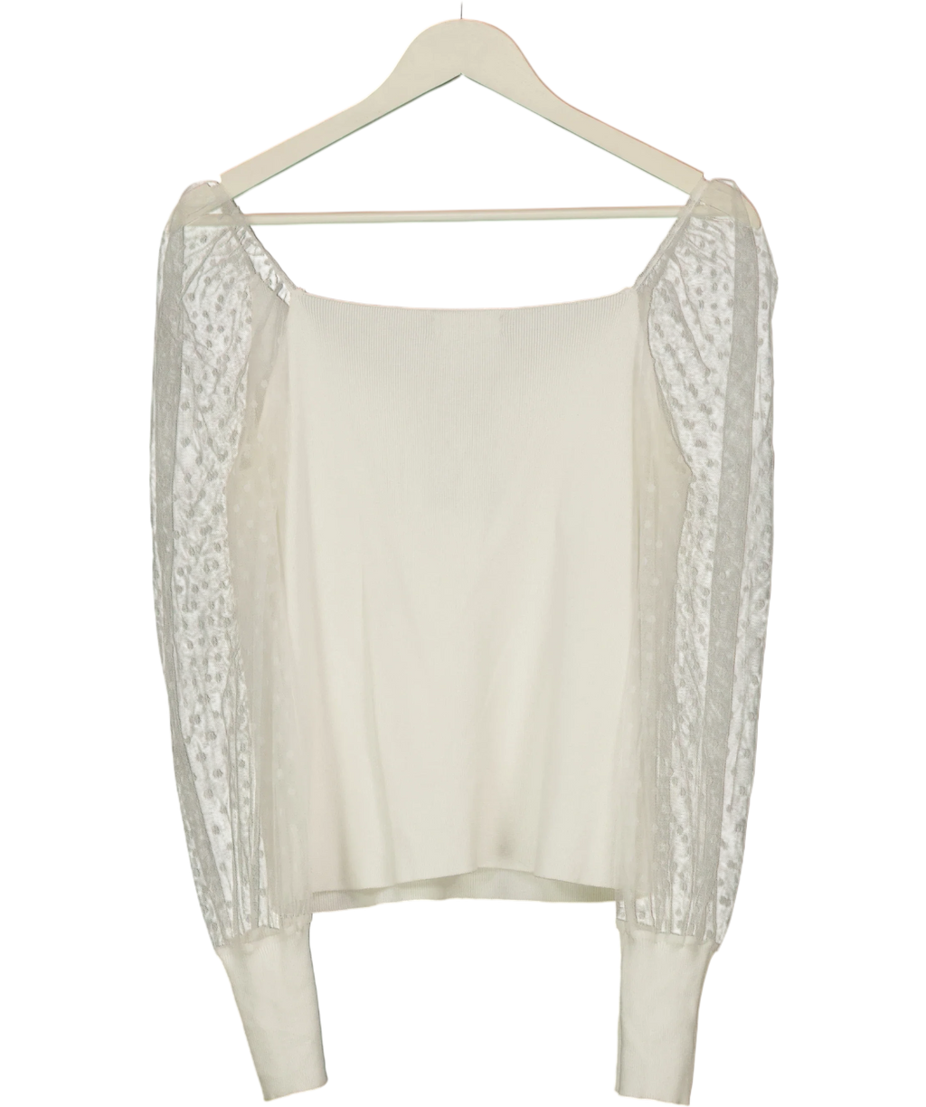 Qed London White London White Sweetheart Knit Mesh Sleeve Top, size UK S — back