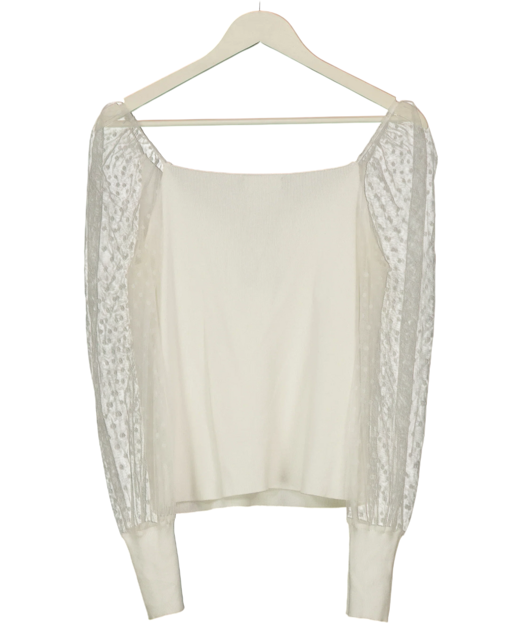 Qed London White London White Sweetheart Knit Mesh Sleeve Top, size UK S — back