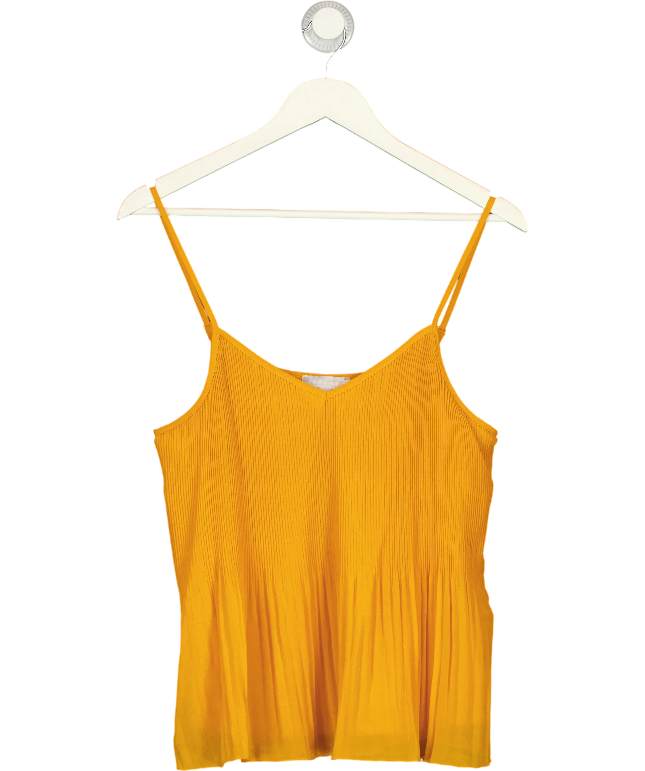 redherring Orange Yellow Plisse Pleated Cami Top, size UK 10 — front